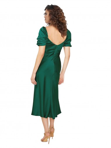 Vert Chasseur Trapèze midi Satiné Soyeux Courte Robes demoiselle d'honneur / Robes de soirée / Robes de bal