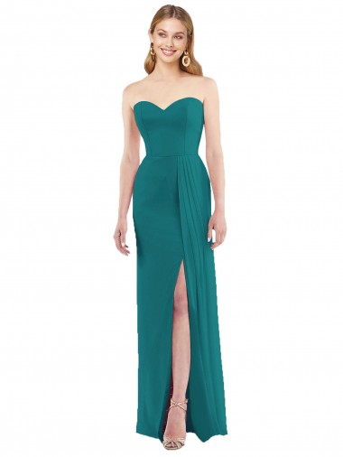 Vert Chasseur Trompette Sans bretelle Mousseline Longue Robes demoiselle d'honneur Pas Cher