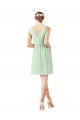 Vert Sauge Trapèze Col V Mousseline Courte Robes demoiselle d'honneur / Robes de cocktail Pas Cher