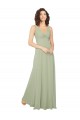 Vert Sauge Trapèze Col V Mousseline Longue Robes demoiselle d'honneur Pas Cher