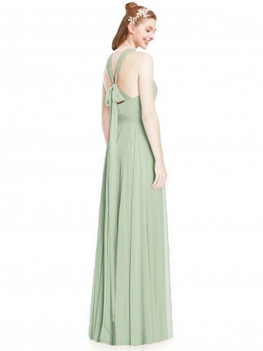 Vert Sauge Trapèze Licou Mousseline Longue Robes demoiselle d'honneur
