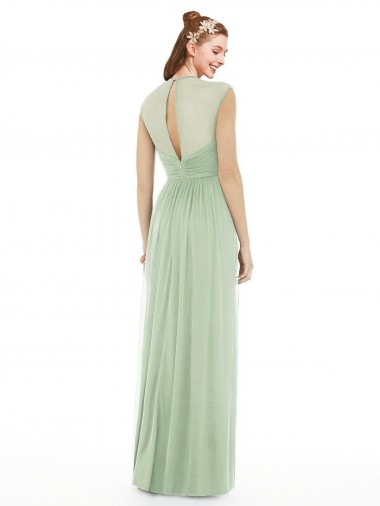 Vert Sauge Trapèze Mousseline Longue Robes demoiselle d'honneur