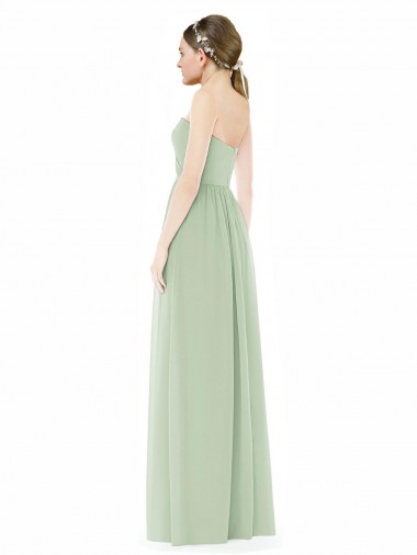 Vert Sauge Trapèze Sans bretelle Mousseline Longue Robes demoiselle d'honneur