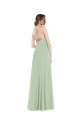 Vert Sauge Trapèze Scoop Mousseline Longue Robes demoiselle d'honneur Pas Cher