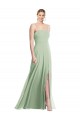 Vert Sauge Trompette Bretelles spaghetti Col Carré Mousseline Longue Formelles Robes demoiselle d'honneur / Robes de soirée Pas Cher