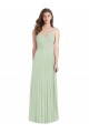 Vert Sauge Trompette Bretelles spaghetti Col V Mousseline Longue Robes demoiselle d'honneur Pas Cher