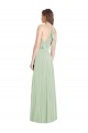 Vert Sauge Trompette Bretelles spaghetti Col V Mousseline Longue Robes demoiselle d'honneur Pas Cher