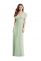 Vert Sauge Trompette Col V Mousseline Longue Robes demoiselle d'honneur Pas Cher