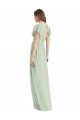 Vert Sauge Trompette Col V Mousseline Longue Robes demoiselle d'honneur Pas Cher