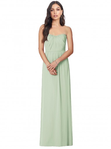 Vert Sauge Trompette Sans bretelle Mousseline Longue Robes demoiselle d'honneur Pas Cher