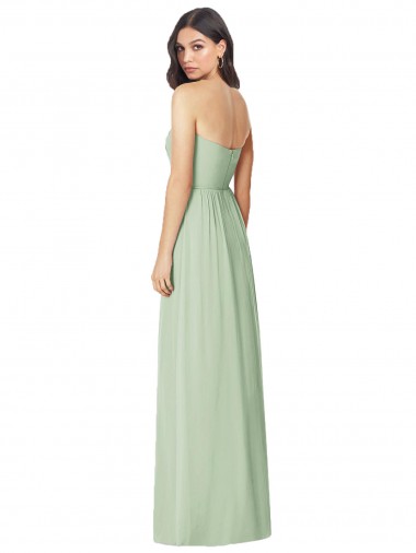 Vert Sauge Trompette Sans bretelle Mousseline Longue Robes demoiselle d'honneur