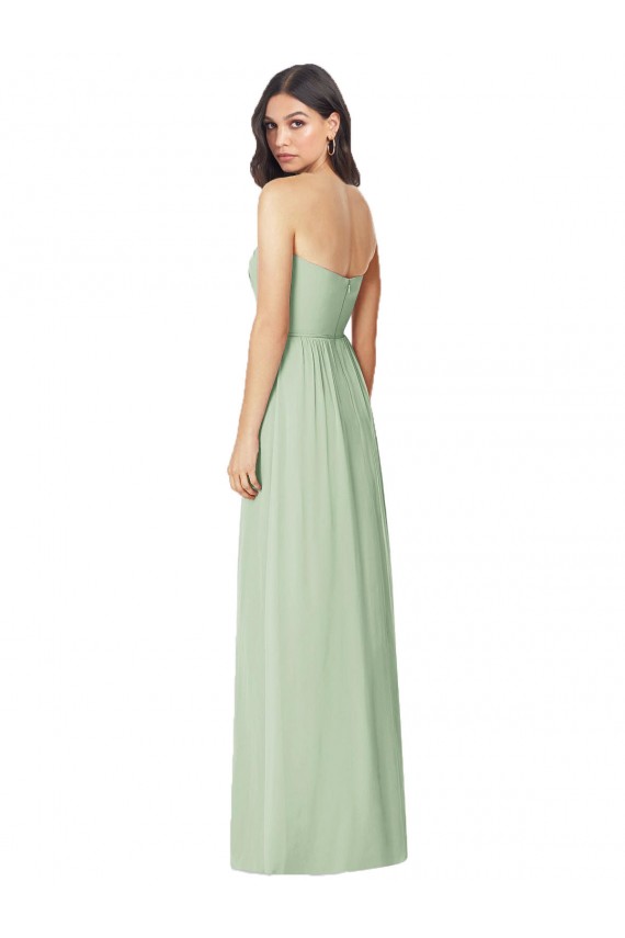 Vert Sauge Trompette Sans bretelle Mousseline Longue Robes demoiselle d'honneur Pas Cher
