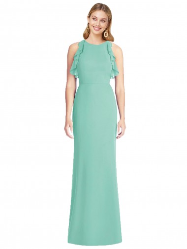 Vert de jade Sirène Col bijou Mousseline Longue Robes demoiselle d'honneur Pas Cher