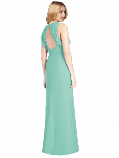 Vert de jade Sirène Col bijou Mousseline Longue Robes demoiselle d'honneur