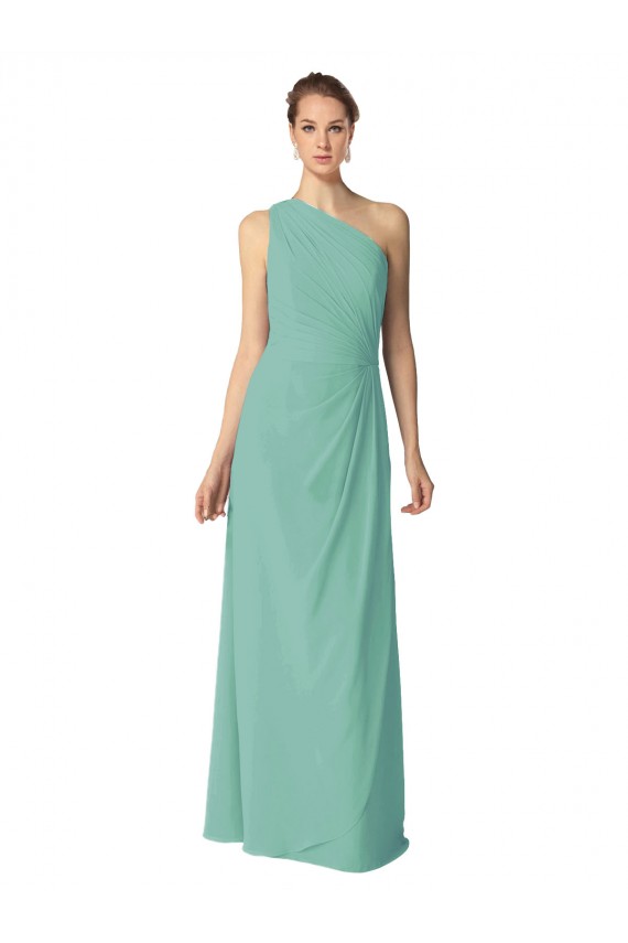 Vert de jade Trapèze Mousseline Longue Robes demoiselle d'honneur Pas Cher
