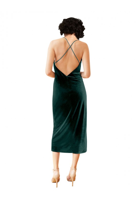 Vert foncé Fourreau Bretelles spaghetti midi Velours Stretch Courte Robes demoiselle d'honneur / Robes de soirée / Robes de cocktail Pas Cher