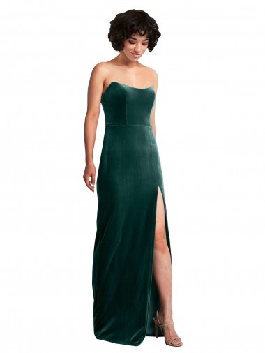 Vert foncé Fourreau Sans bretelle Velours Stretch Longue Formelles Robes demoiselle d'honneur / Robes de soirée / Robes de bal Pas Cher
