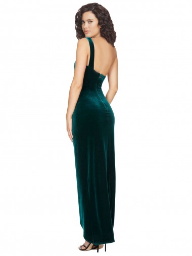 Vert foncé Fourreau Velours Stretch Longue Asymétrique Robes demoiselle d'honneur / Robes de bal