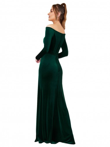 Vert foncé Fourreau Épaule Dénudée Velours Stretch Longue Formelles Robes demoiselle d'honneur / Robes de soirée / Robes de bal