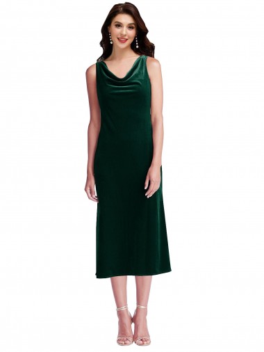 Vert foncé Fourreau midi Velours Stretch Courte Robes demoiselle d'honneur / Robes de bal / Robes de cocktail Pas Cher