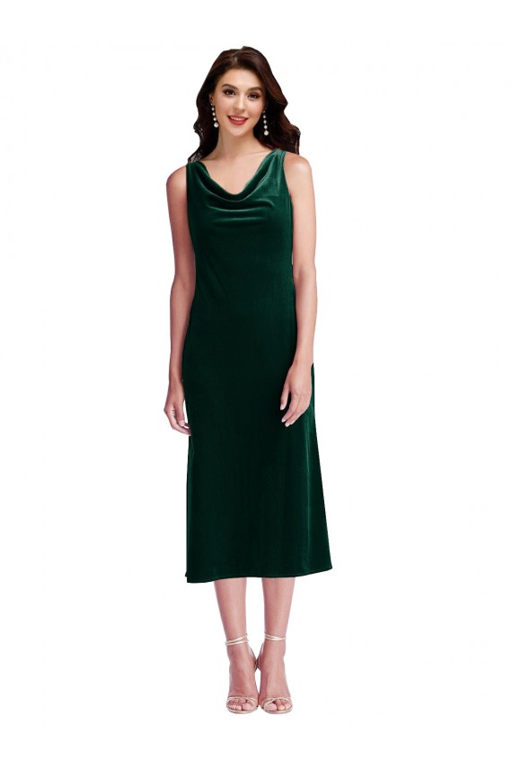 Vert foncé Fourreau midi Velours Stretch Courte Robes demoiselle d'honneur / Robes de bal / Robes de cocktail Pas Cher