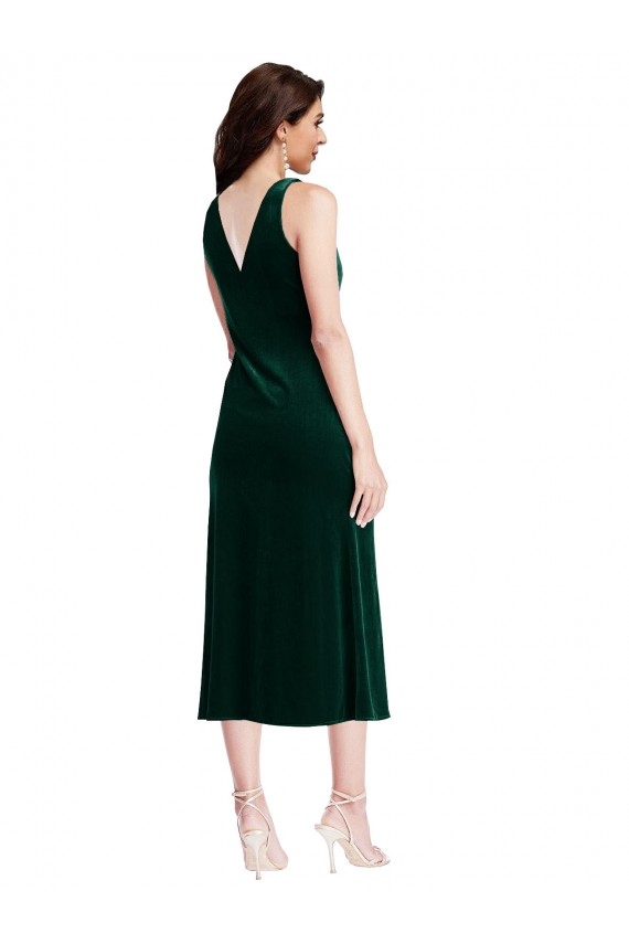 Vert foncé Fourreau midi Velours Stretch Courte Robes demoiselle d'honneur / Robes de bal / Robes de cocktail Pas Cher