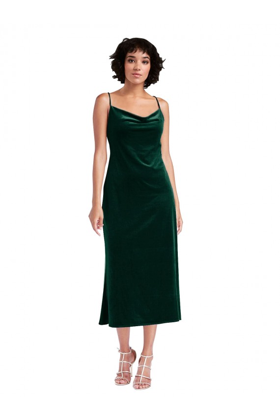 Vert foncé Fourreau midi Velours Stretch Courte Robes demoiselle d'honneur / Robes de soirée / Robes de cocktail Pas Cher