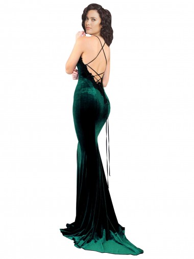 Vert foncé Sirène Col Haut Balayage train Velours Stretch Longue Formelles Robes demoiselle d'honneur / Robes de soirée / Robes de bal