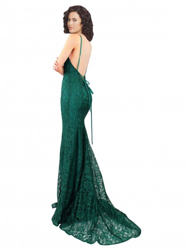Vert foncé Sirène Col V Dentelle Longue Robes demoiselle d'honneur / Robes de bal