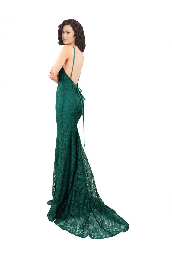 Vert foncé Sirène Col V Dentelle Longue Robes demoiselle d'honneur / Robes de bal Pas Cher