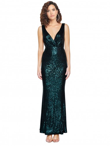 Vert foncé Sirène Col V Paillette Longue Formelles Robes demoiselle d'honneur / Robes de soirée / Robes de bal Pas Cher