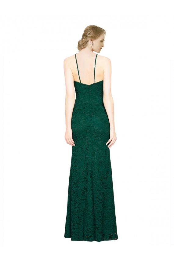 Vert foncé Sirène Licou Col Haut Dentelle Longue Robes demoiselle d'honneur / Robes de bal Pas Cher
