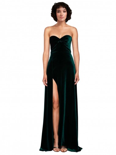 Vert foncé Trapèze Balayage train Velours Stretch Longue Robes demoiselle d'honneur / Robes de bal Pas Cher