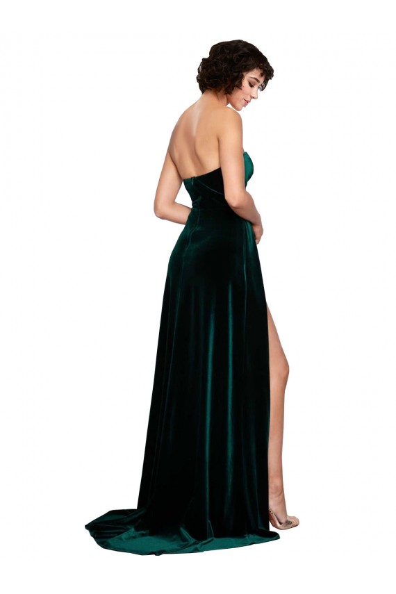 Vert foncé Trapèze Balayage train Velours Stretch Longue Robes demoiselle d'honneur / Robes de bal Pas Cher