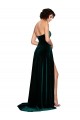 Vert foncé Trapèze Balayage train Velours Stretch Longue Robes demoiselle d'honneur / Robes de bal Pas Cher