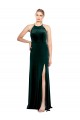 Vert foncé Trapèze Bretelles spaghetti Col bijou Velours Stretch Longue Robes demoiselle d'honneur / Robes de bal Pas Cher