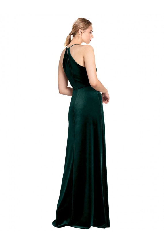 Vert foncé Trapèze Bretelles spaghetti Col bijou Velours Stretch Longue Robes demoiselle d'honneur / Robes de bal Pas Cher