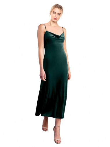 Vert foncé Trapèze Bretelles spaghetti midi Velours Stretch Courte Robes demoiselle d'honneur / Robes de bal / Robes de cocktail Pas Cher