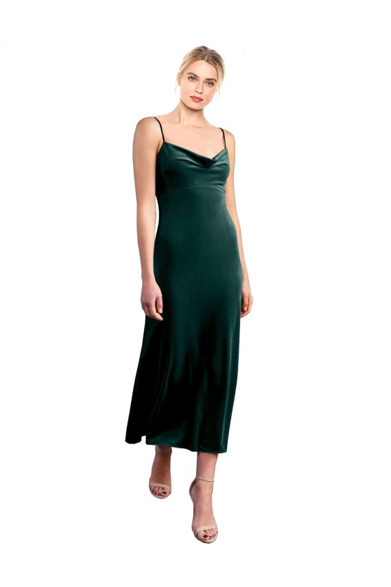 Vert foncé Trapèze Bretelles spaghetti midi Velours Stretch Courte Robes demoiselle d'honneur / Robes de bal / Robes de cocktail Pas Cher