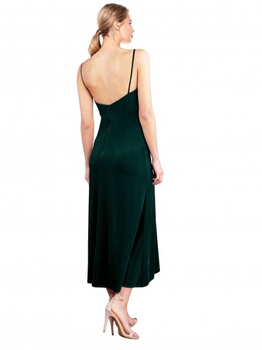 Vert foncé Trapèze Bretelles spaghetti midi Velours Stretch Courte Robes demoiselle d'honneur / Robes de bal / Robes de cocktail