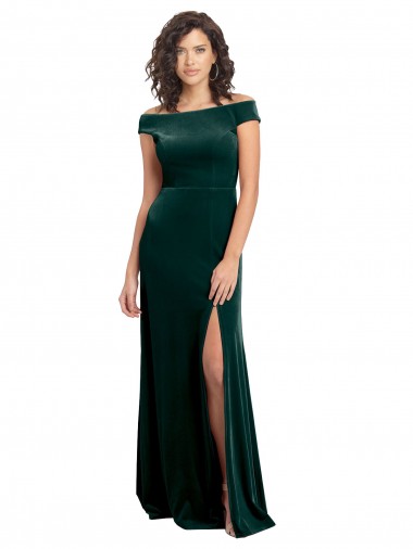 Vert foncé Trapèze Col Carré Velours Stretch Longue Formelles Robes demoiselle d'honneur / Robes de soirée / Robes de bal Pas Cher