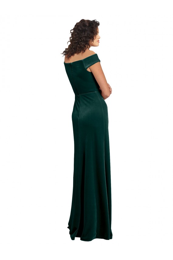 Vert foncé Trapèze Col Carré Velours Stretch Longue Formelles Robes demoiselle d'honneur / Robes de soirée / Robes de bal Pas Cher