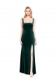 Vert foncé Trapèze Col Carré Velours Stretch Longue Robes demoiselle d'honneur / Robes de bal Pas Cher