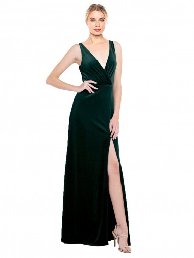 Vert foncé Trapèze Col V Velours Stretch Longue Formelles Robes demoiselle d'honneur / Robes de soirée / Robes de bal Pas Cher