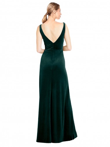 Vert foncé Trapèze Col V Velours Stretch Longue Formelles Robes demoiselle d'honneur / Robes de soirée / Robes de bal