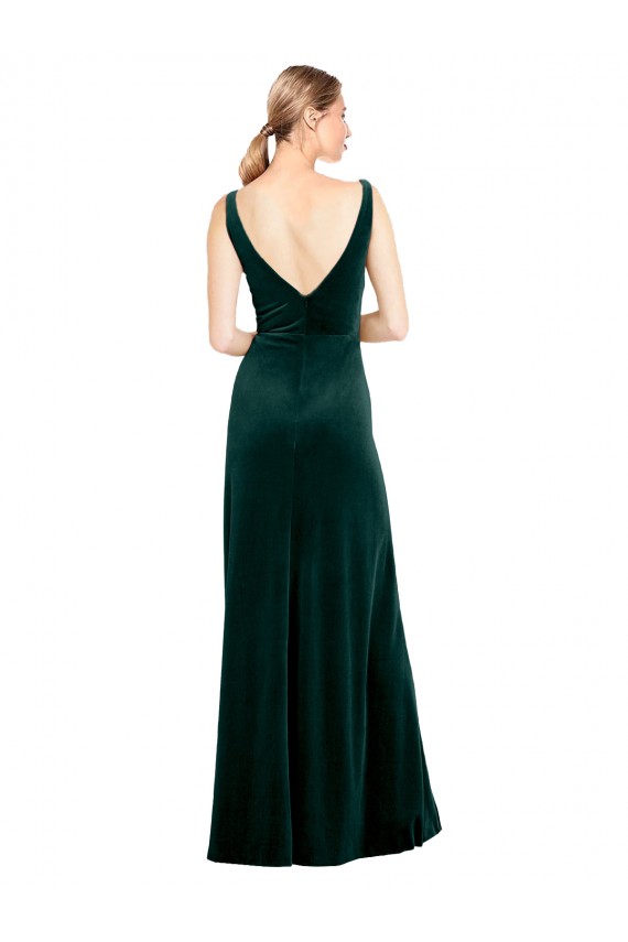 Vert foncé Trapèze Col V Velours Stretch Longue Formelles Robes demoiselle d'honneur / Robes de soirée / Robes de bal Pas Cher