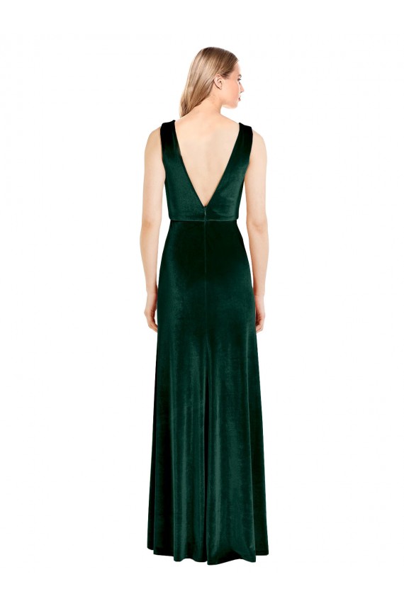 Vert foncé Trapèze Col V Velours Stretch Longue Formelles Robes demoiselle d'honneur / Robes de soirée / Robes de bal Pas Cher