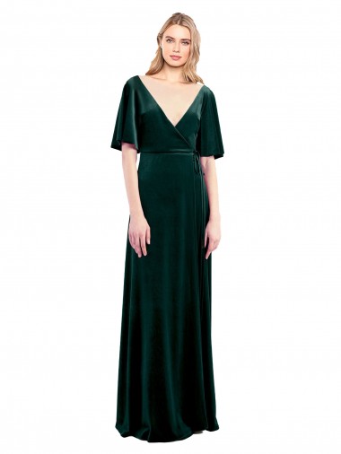 Vert foncé Trapèze Col V Velours Stretch Longue Robes demoiselle d'honneur / Robes de bal Pas Cher