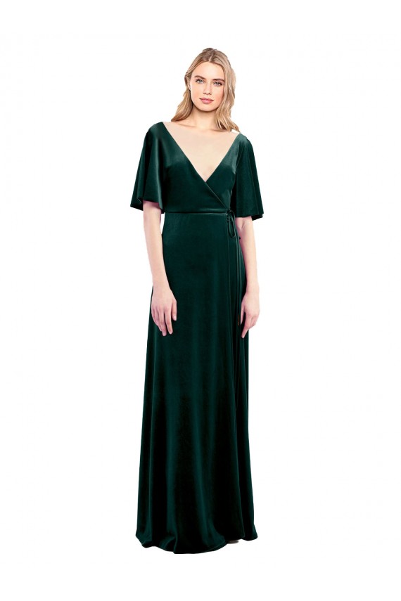 Vert foncé Trapèze Col V Velours Stretch Longue Robes demoiselle d'honneur / Robes de bal Pas Cher