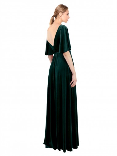 Vert foncé Trapèze Col V Velours Stretch Longue Robes demoiselle d'honneur / Robes de bal